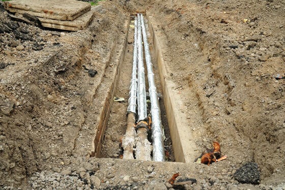 A trench with new sewer lines.